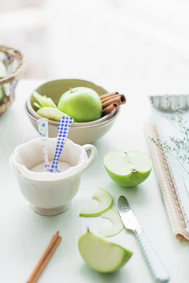 Granny Smith Apples And Various Baking Ingredients Photograph by Au Petit Gout Photography Llc