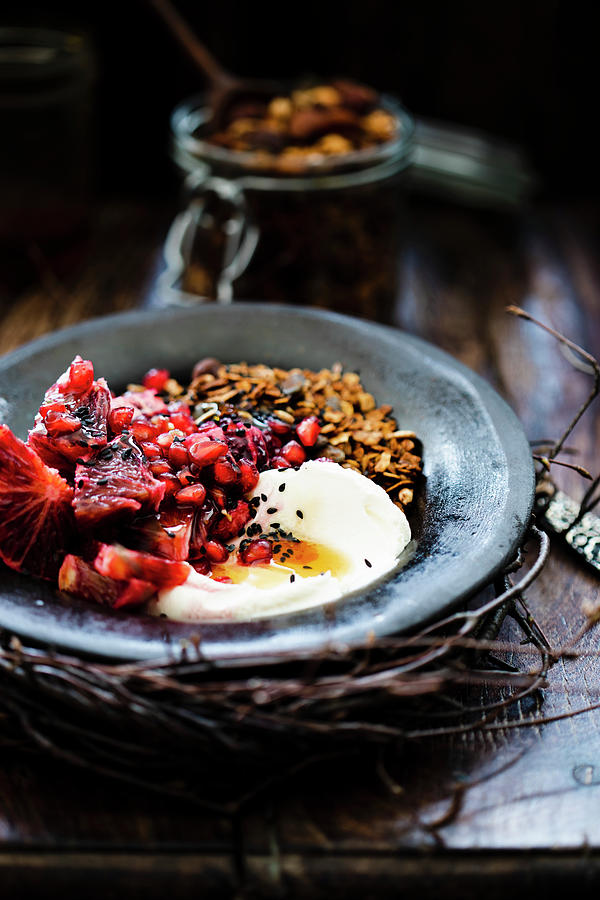 Granola With Pomegranate Seeds And Yoghurt Photograph by Lilia Jankowska