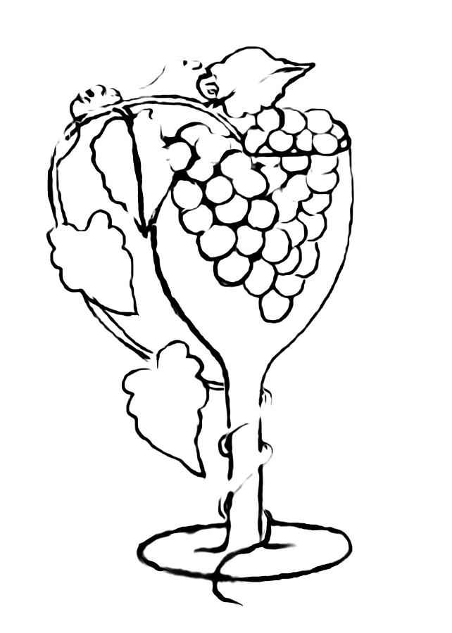 Grape Vine Wine Glass PAINT MY SKETCH Drawing by Delynn Addams