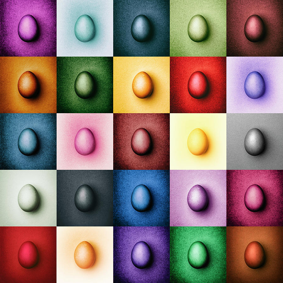 Graphic Collage With Easter Eggs In Different Colors On A Colorful Background Photograph by Peter Rees