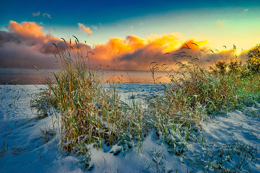 Grass and Snow Sunrise Photograph by Tom Gresham