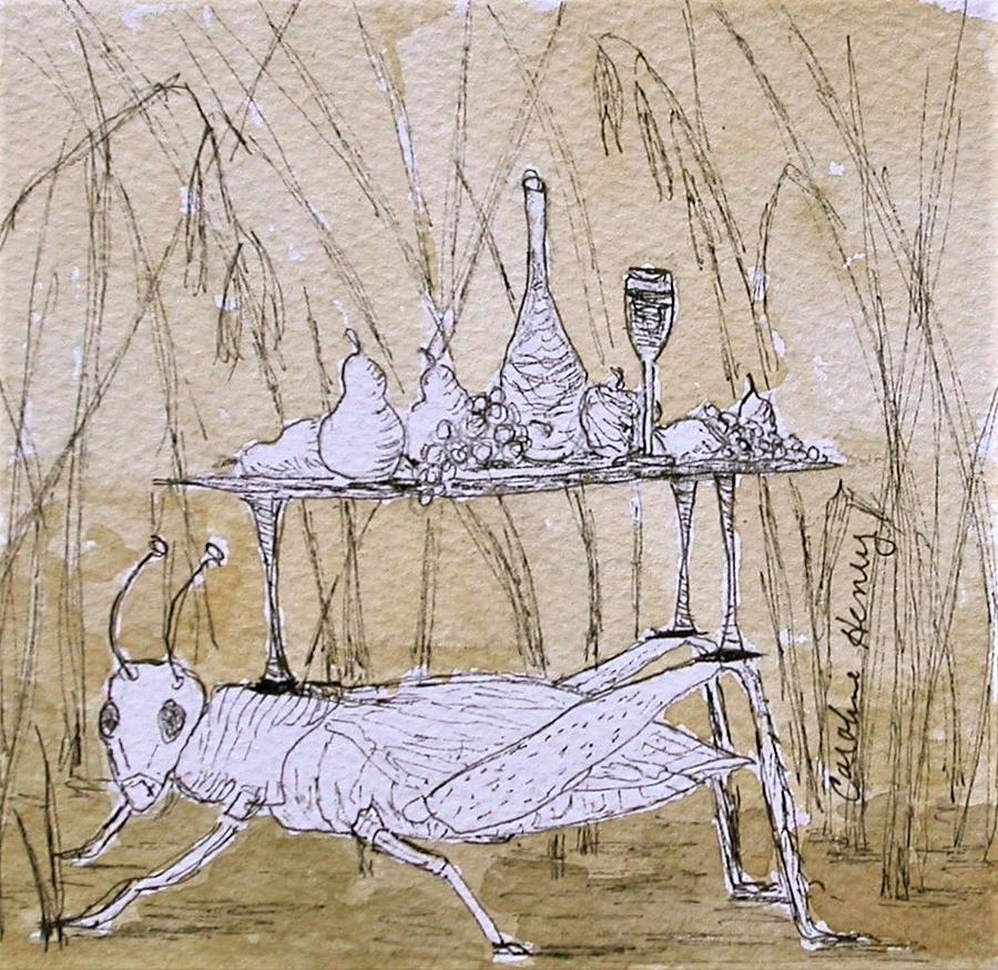 Grasshopper Picnic Drawing by Caroline Henry