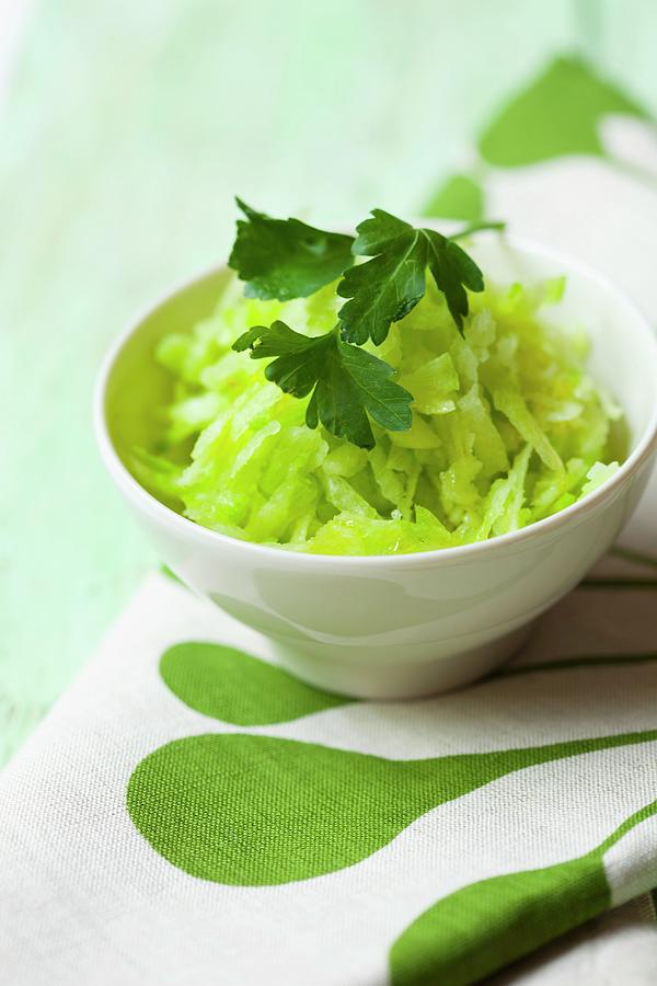 Device Photograph - Grated Green Radish With Parsley by Hilde Mche
