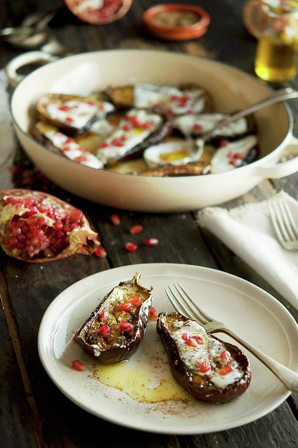Gratinated Mini Aubergines With Pomegranate Seeds middle East Photograph by Kristy Snell