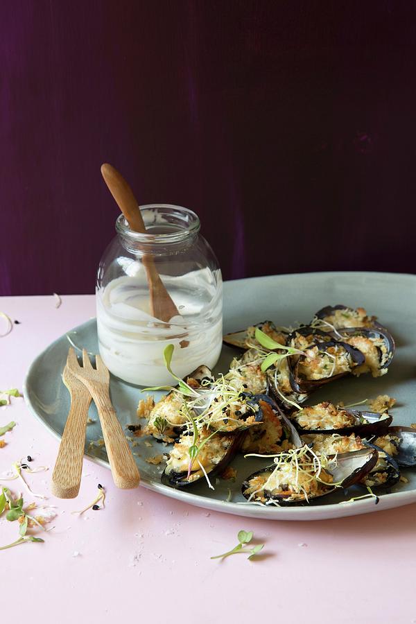 Gratinated Mussels With A Lemon And Miso Mayonnaise And A Panko Crust Photograph by Great Stock!