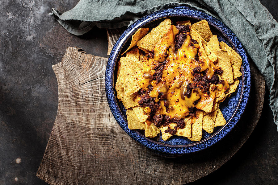 Cheese Photograph - Gratinated Nachos With Chilli Con Carne And Cheese by Susan Brooks-dammann