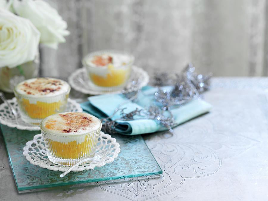 Gratinated Peach Desert With A Cardamom Cream Topping Photograph by Gareth Morgans