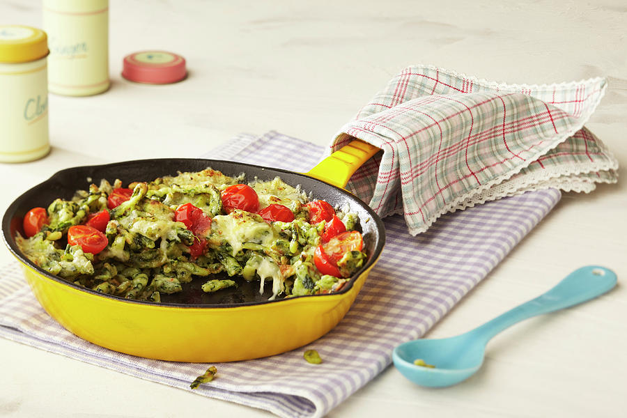 Gratinated Spinach Egg Noodles With Tomatoes In A Pan Photograph by Meike Bergmann