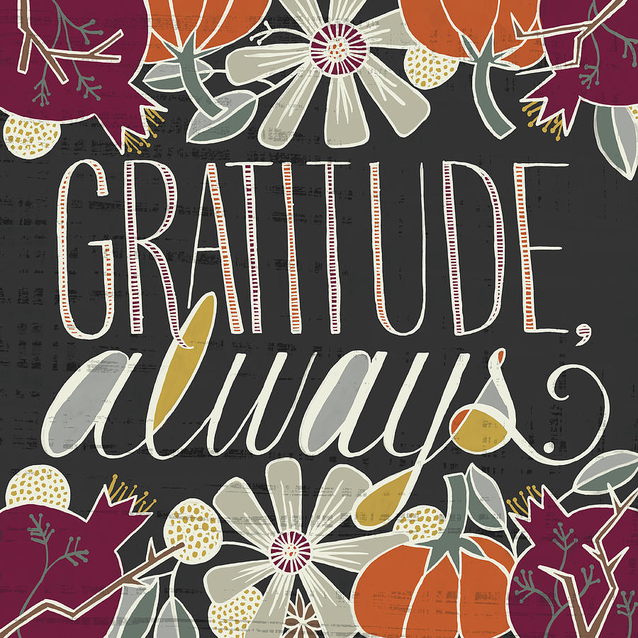 Gratitude Always Fall Art Black Background Painting by Jen Montgomery