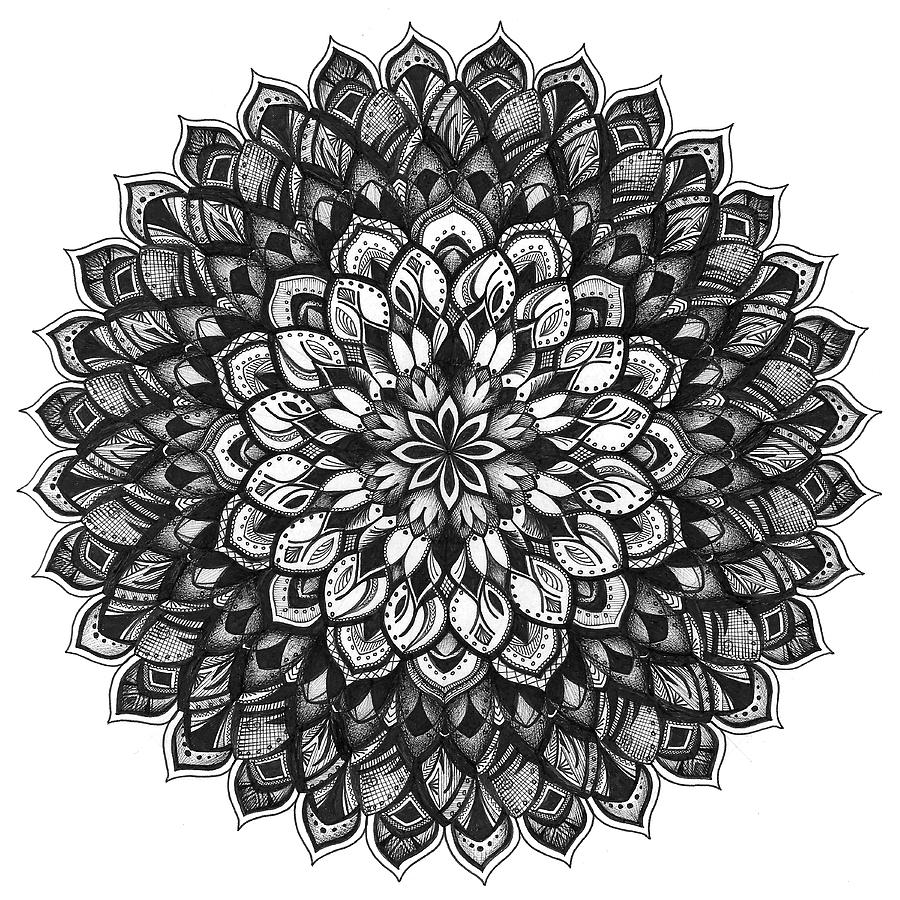 Black And White Digital Art - Gratitude Mandala by Nicky Kumar