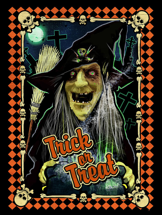 Skull Digital Art - Graveyard Witch: Trick Or Treat by Ali Chris
