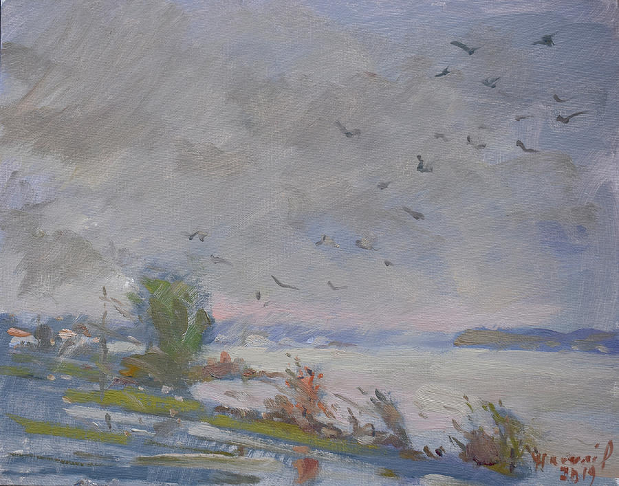 Gray and Rainy Autumn Day Painting by Ylli Haruni