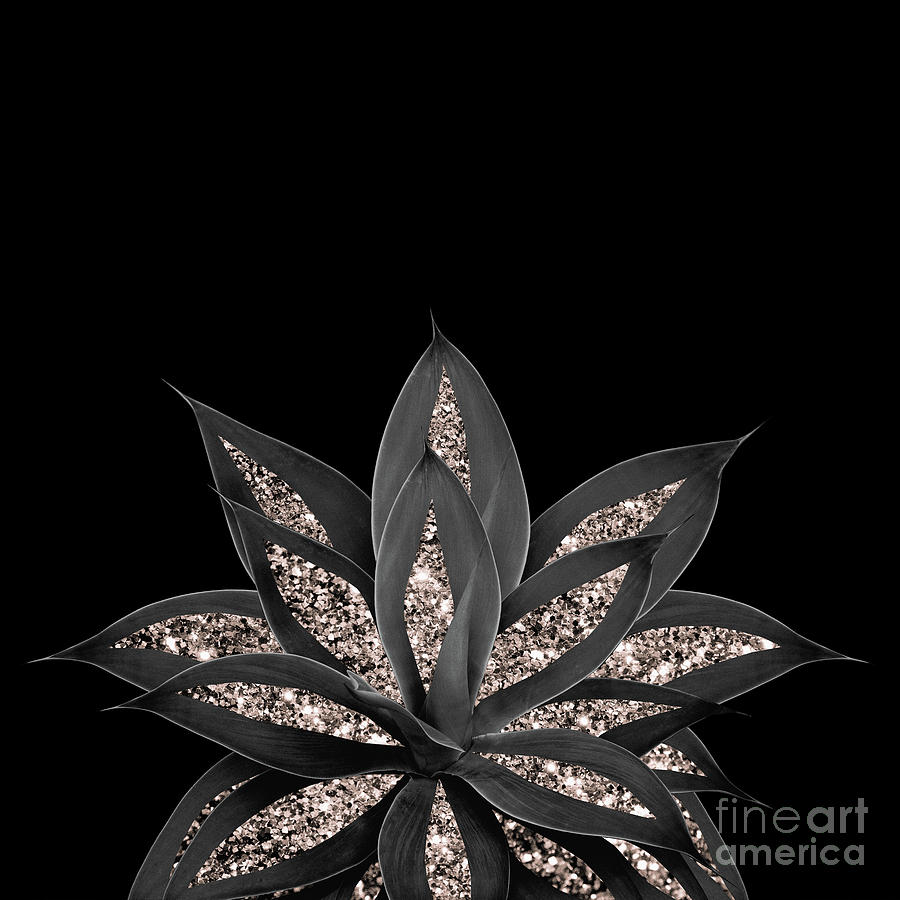 Nature Mixed Media - Gray Black Agave with Rose Gold Glitter #1 #shiny #tropical #decor #art  by Anitas and Bellas Art
