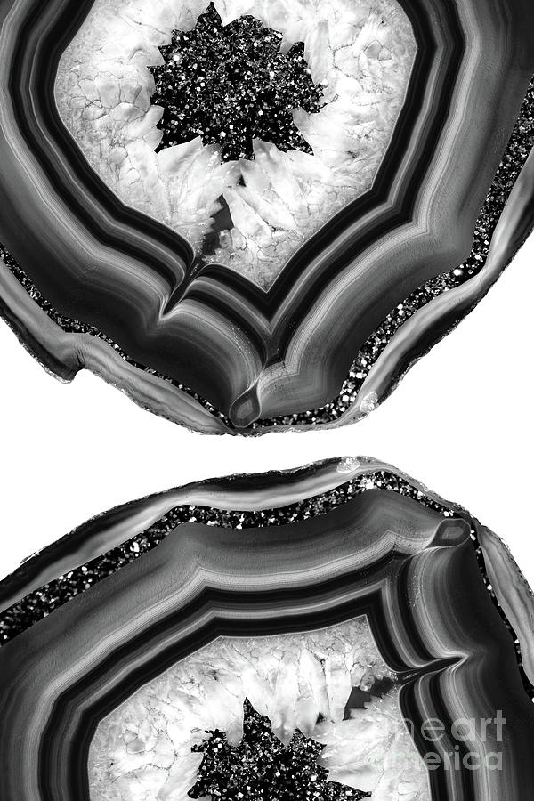 Digital Mixed Media - Gray Black White Agate with Black Silver Glitter #1 #gem #decor #art by Anitas and Bellas Art