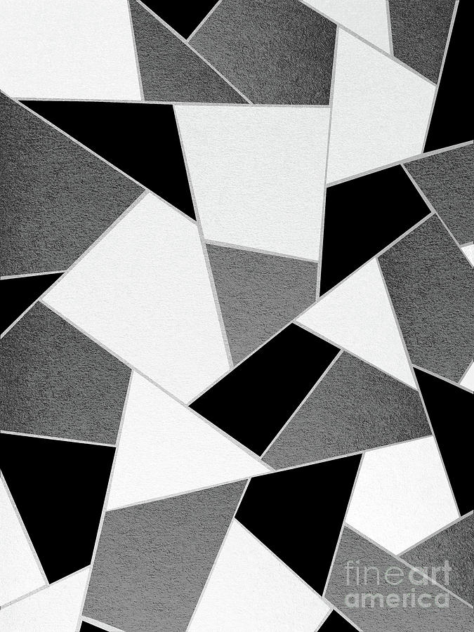 Abstract Mixed Media - Gray Black White Geometric Glam #1 #geo #decor #art by Anitas and Bellas Art