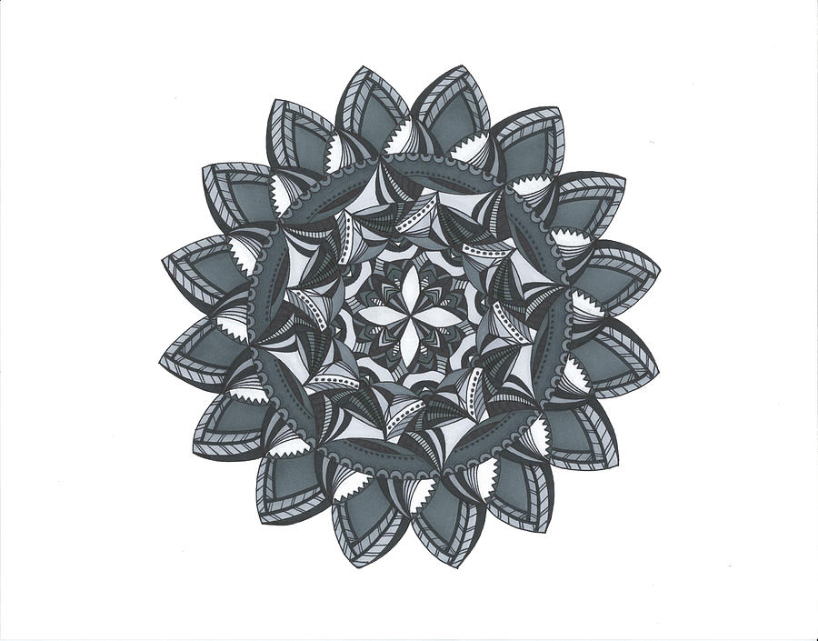 Abstract Digital Art - Gray Mandala Attraction by Nicky Kumar