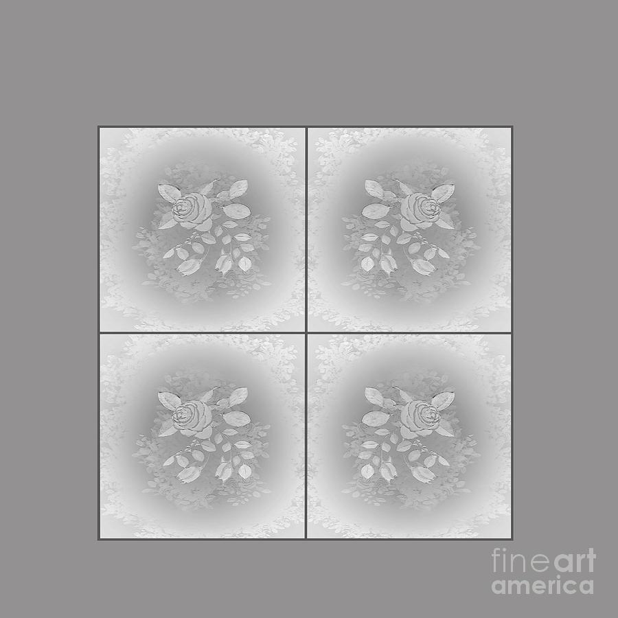 Gray Monochromatic Rose Floral for Bed Covers Digital Art by Delynn Addams