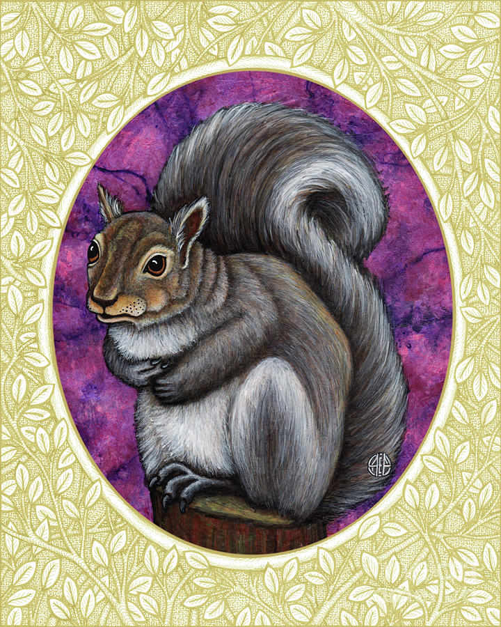 Gray Squirrel Portrait - Cream Border Painting by Amy E Fraser