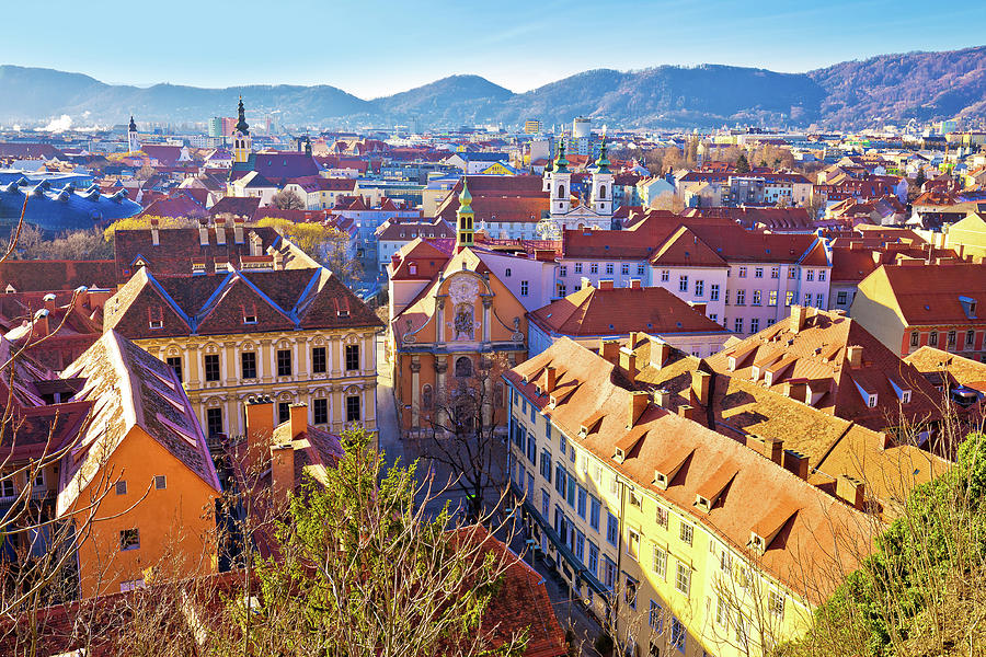 Graz historic city center rooftops view Photograph by Brch Photography