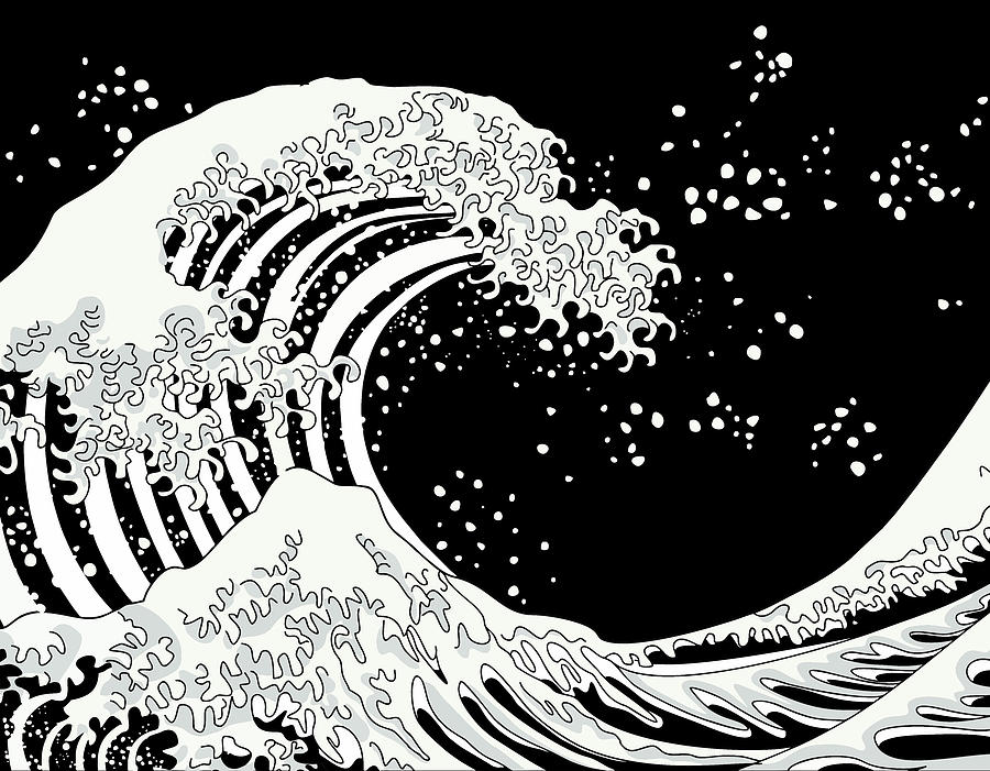Hokusai Digital Art - Great Black Wave by Julia Jasiczak