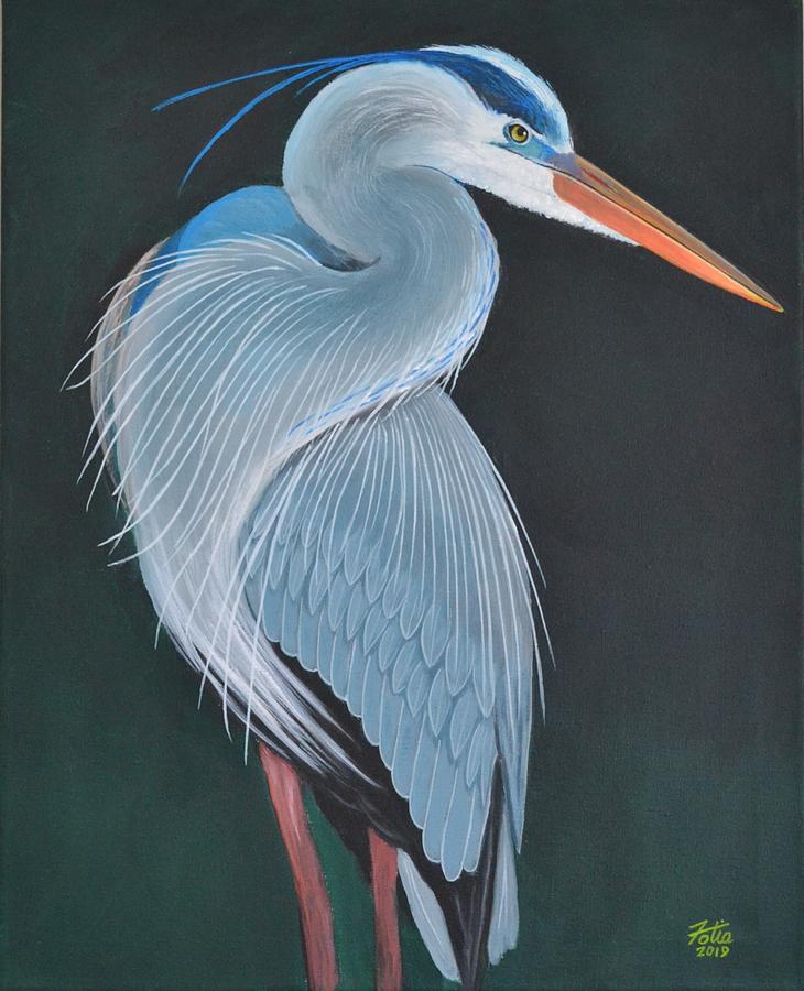 Great Blue on Black Painting by Anthony Fotia - Fine Art America