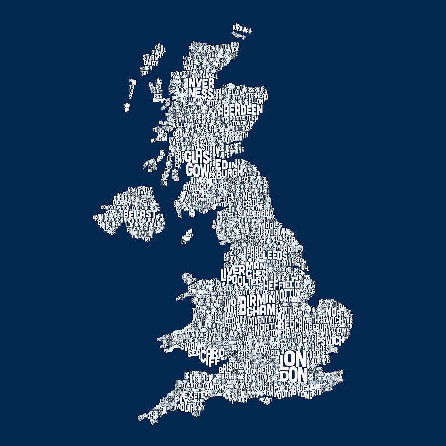 Great Britain UK City Text Map Custom Square Digital Art by Michael Tompsett