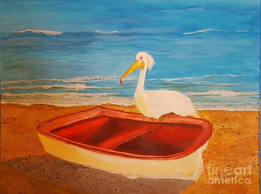 Great Egret Guarding Fishing Boat Painting by Elizabeth Dale Mauldin