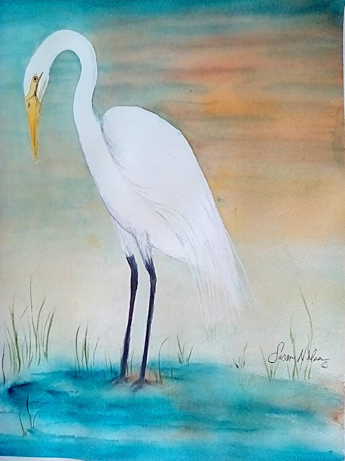 Great Egret Painting by Susan Nielsen