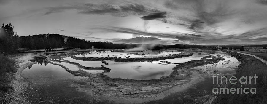 Great Fountain Extended Sunset Panorama Black And White Photograph by Adam Jewell