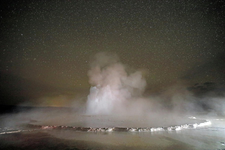 Great Fountain Geyser at Night Photograph by Jean Clark