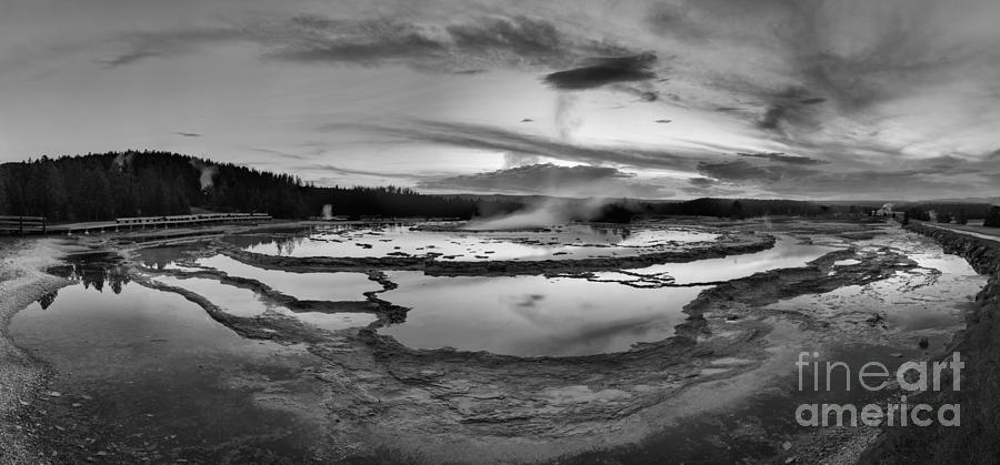 Great Fountain Geyser Summer Sunset Panorama Black And White Photograph by Adam Jewell