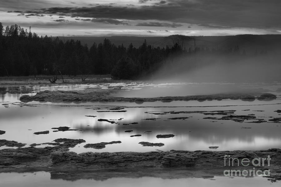 Yellowstone National Park Photograph - Great Fountain Geyser Sunset Closeup Black And White by Adam Jewell