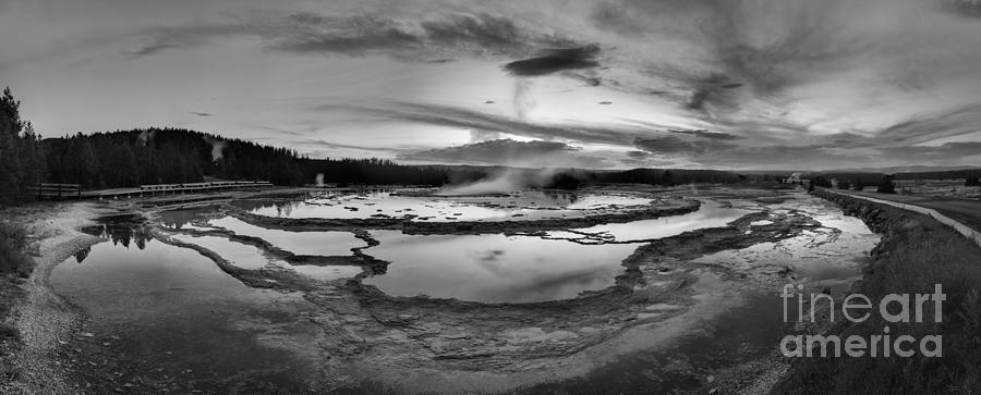 Great Fountain Geyser Sunset Panorama Black And White Photograph by Adam Jewell