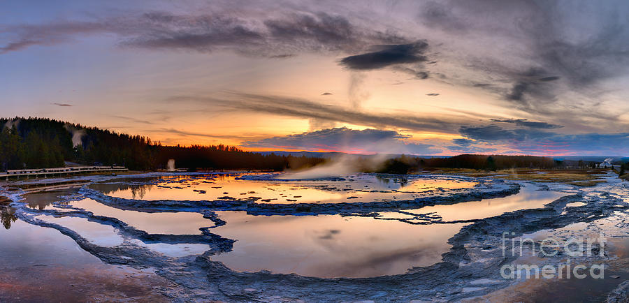 Yellowstone National Park Photograph - Great Fountain Geyser Sunset Reflections by Adam Jewell