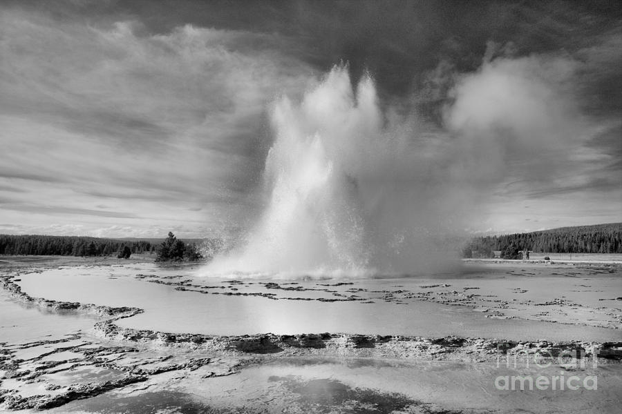 Great Fountain Geyser Water Eruption Black And White Photograph by Adam Jewell