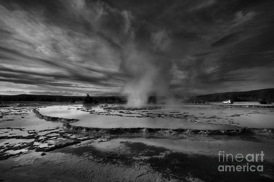 Great Fountain Steam Eruption Black And White Photograph by Adam Jewell