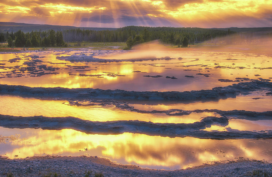 Yellowstone National Park Photograph - Great Fountain Sunset by Darren White