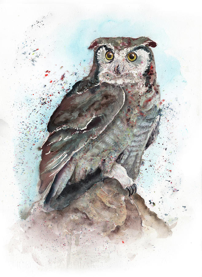 Great Horned Owl  Painting by Jeanette Mahoney