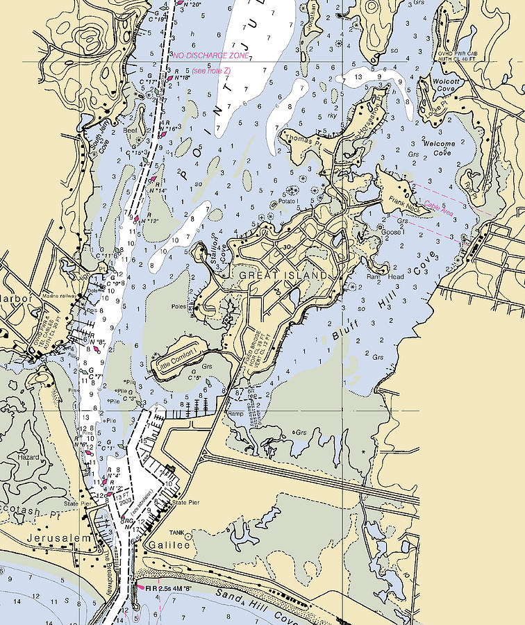 Great Islandrhode Island Nautical Chart Mixed Media by Sea Koast Pixels