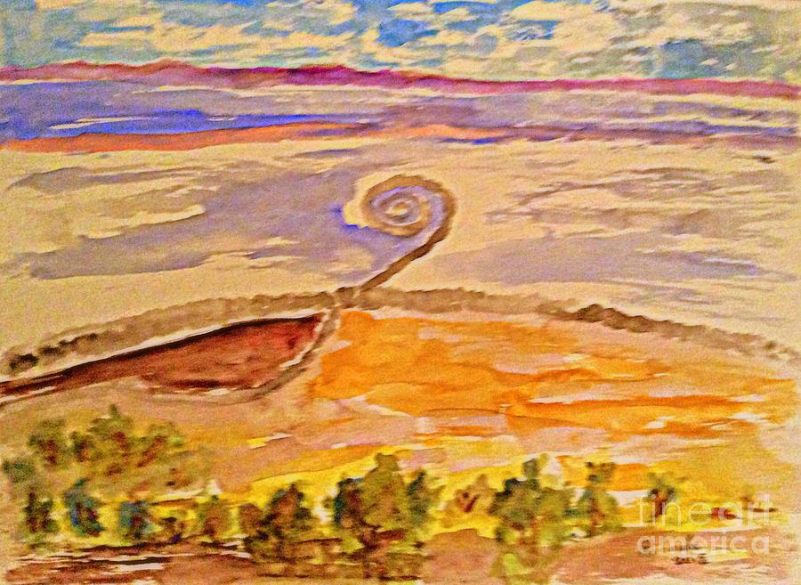 Watercolor Spiraling out of control. Great Salt Lake Spiral Jetty Painting by Richard W Linford