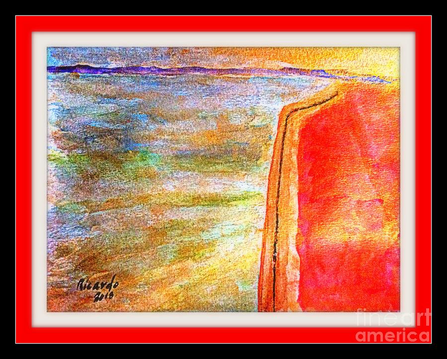 Watercolor Is it really red - Great Salt Lake Train on Causeway Painting by Richard W Linford