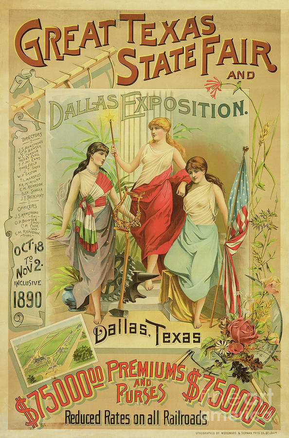 Allegory Drawing - Great Texas State Fair Poster, 1890 by American School