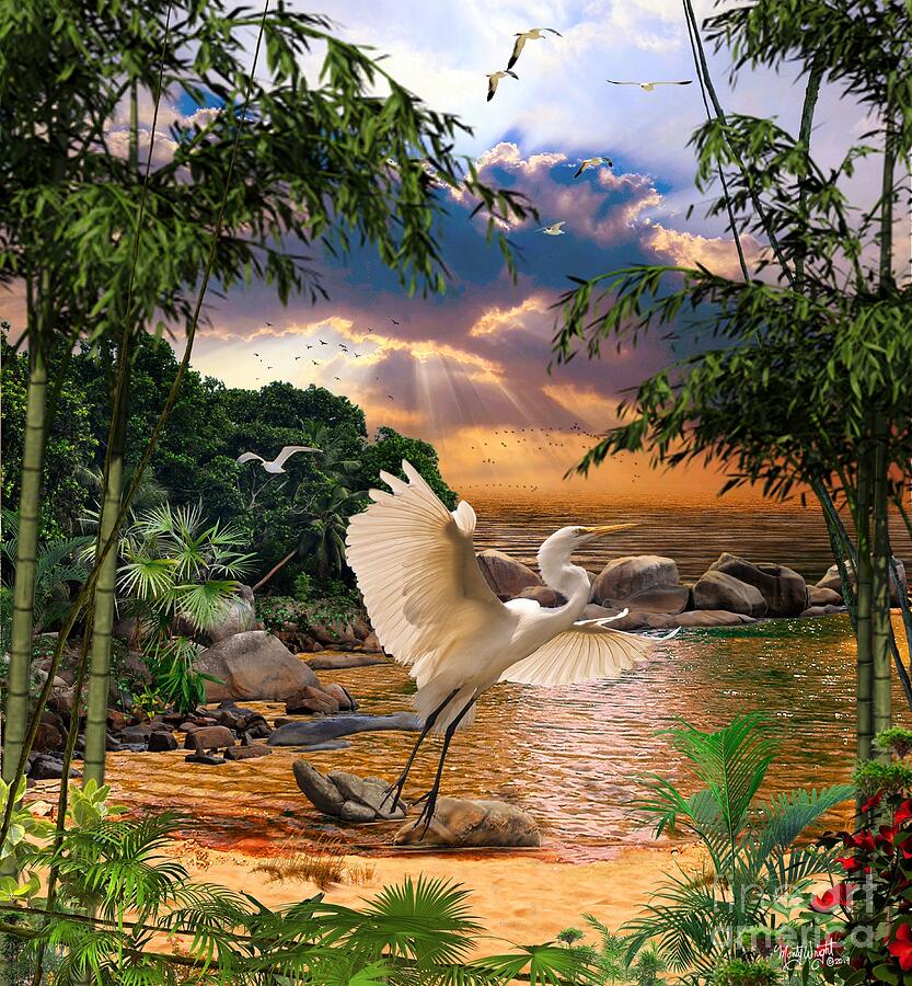 Great White Heron Digital Art by Monty Wright