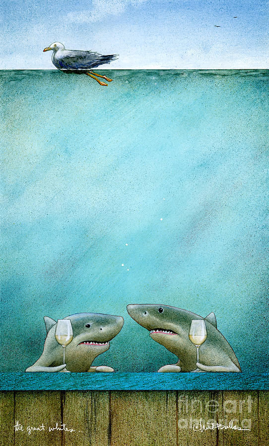 Great White Shark Painting - Great Whites... by Will Bullas