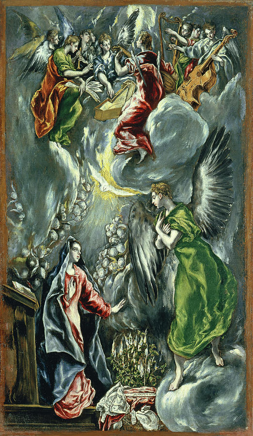 Greco -Domenikos Theotokopoulos- -Candia 1541 - Toledo 1614-. The Annunciation -ca. 1596 - 1600-.... Painting by El Greco -1541-1614-