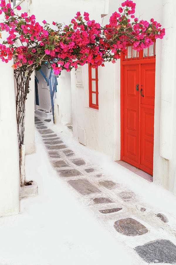 Greece, Aegean Islands, Cyclades, Greek Islands, Aegean, Mikonos Island, Alley In Mykonos Town Digital Art by Marco Simoni