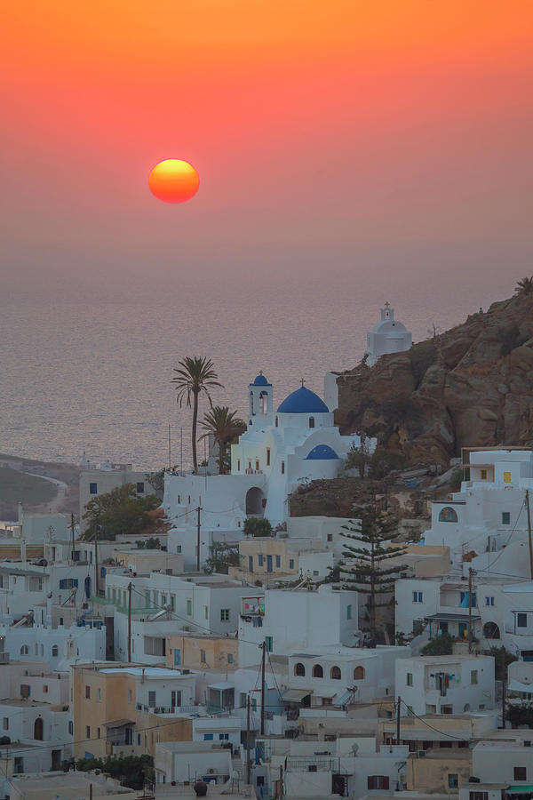Greek Digital Art - Greece, Aegean Islands, Cyclades, Ios Island, Mediterranean Sea, Greek Islands, Chora Village At Sunset by Giorgio Filippini