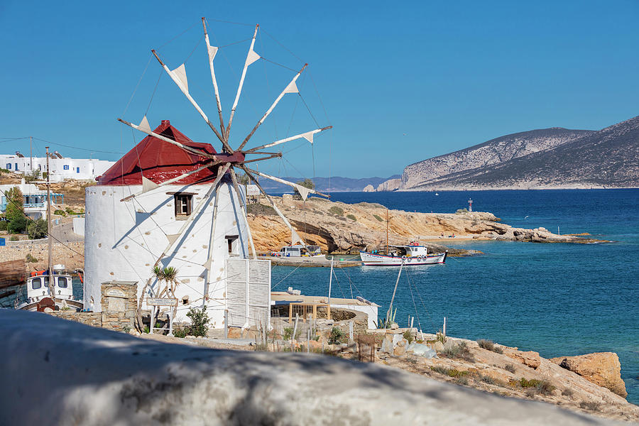 Greece, Aegean Islands, Cyclades, Mediterranean Sea, Aegean Sea, Greek Islands, Koufonissi Island, Wind Mill Digital Art by Massimo Ripani