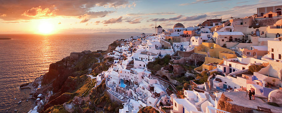 Greece, Aegean Islands, Cyclades, Santorini Island, Greek Islands, Oia Village At Sunset Digital Art by Luigi Vaccarella