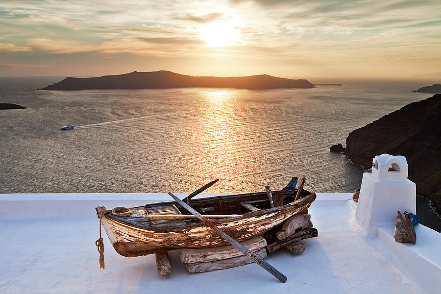 Greece, Caldera At Sunset Digital Art by Luigi Vaccarella